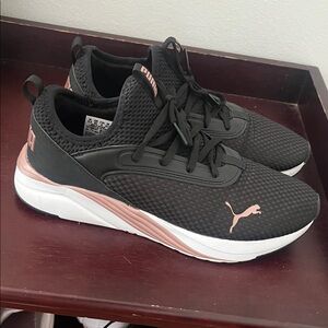 Puma Black Athletic Sneakers with Rose Accents